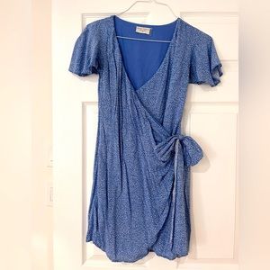 Spring dress, side tie blue with white dots - XS